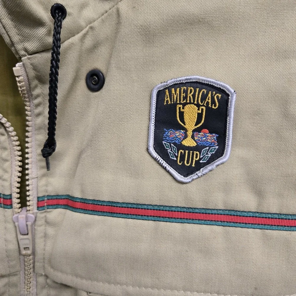 Vintage America's Cup Mens Large Life‎ Jacket Buoyant Vest Khaki Tan USA Stains*